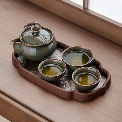 哥窑茶壶单个高档防烫手抓壶一壶三杯茶杯陶瓷家用功夫茶具冲泡壶