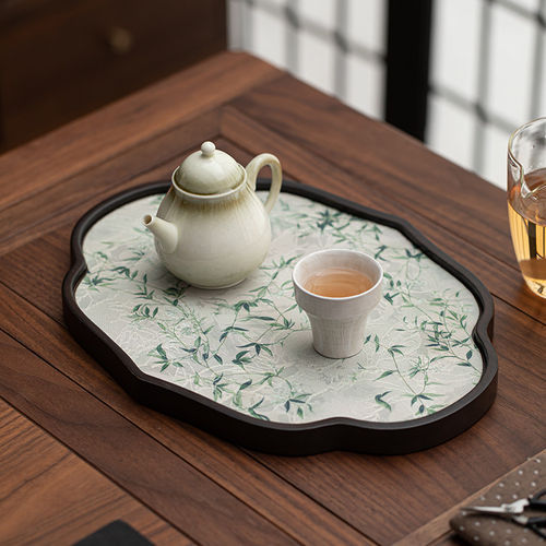 日式新款玻璃茶盘小型竹制泡台茶托盘壶承防水茶席茶具茶杯收纳