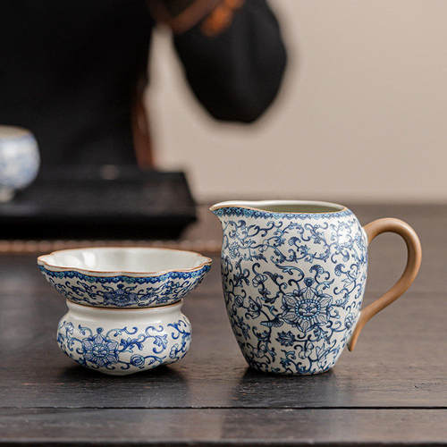 青花汝窑美人公道杯陶瓷茶海公杯匀茶器分茶器茶具配件茶道零配件
