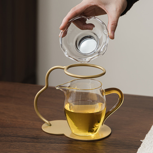 茶漏茶滤高档玻璃公道杯一体茶隔器泡茶叶陶瓷无孔过滤网托架公杯