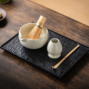 粗陶带嘴抹茶碗日式手工抹茶杯防宋代点茶工具茶筅立搅拌器抹茶刷