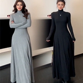 掐腰修身 法式 梨型身材高领连衣裙女秋冬季 显瘦包臀打底内搭长裙子