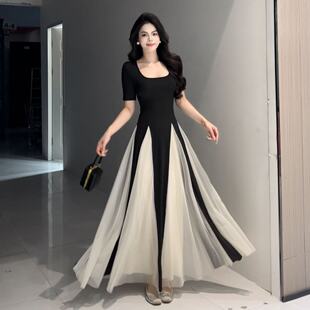 连衣裙显瘦气质长裙性感黑色开叉长款 优雅时尚 收腰 修身 夏季