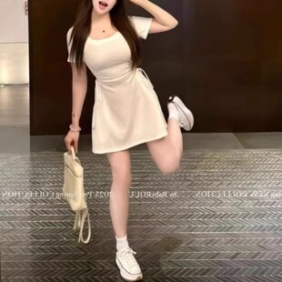 【腰精玩家】温与柔韩系气质初恋纯欲收腰设计感短袖连衣裙