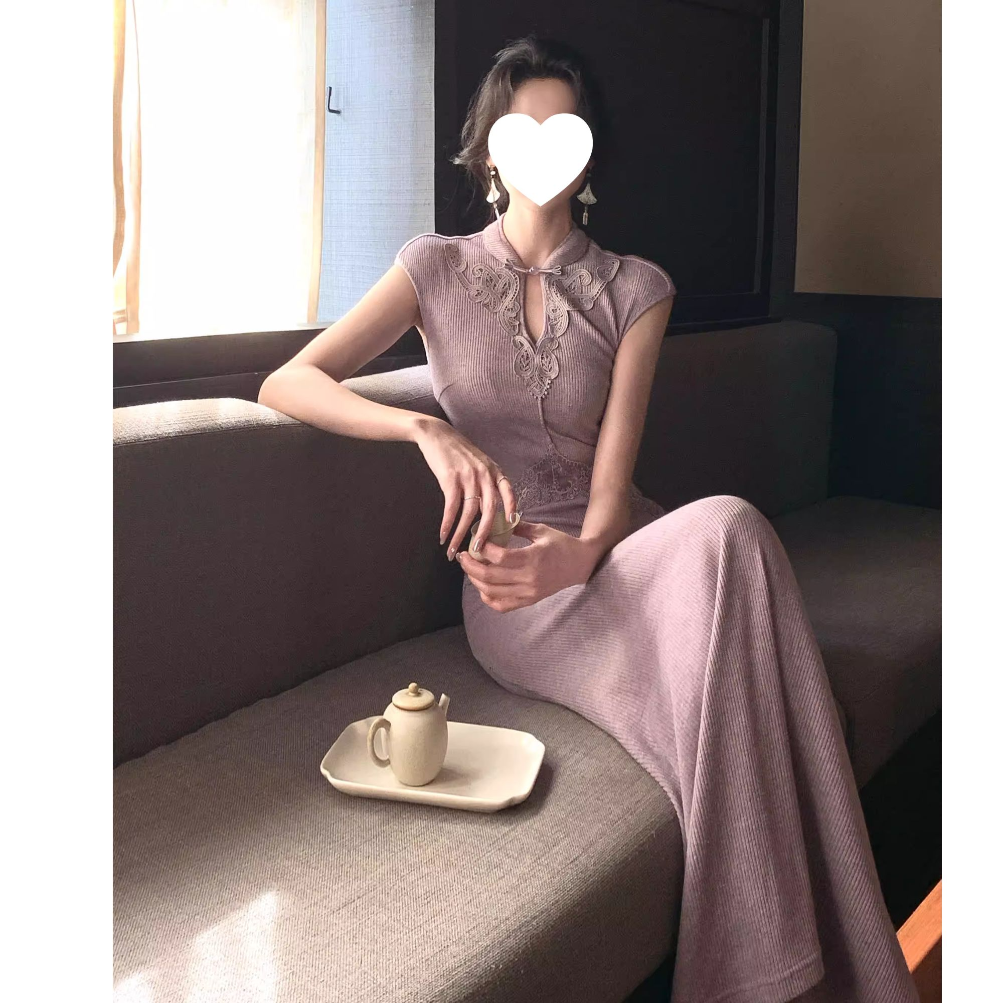针织连衣裙女春夏新款新中式国风旗袍改良女长裙子包臀裙套装