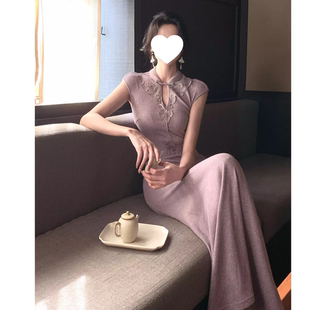针织连衣裙女春夏新款新中式国风旗袍改良女长裙子包臀裙套装