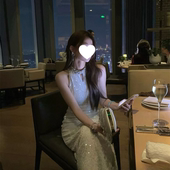 轻奢高级气质显瘦亮片连衣裙年会战袍长款 名利场 轻礼服