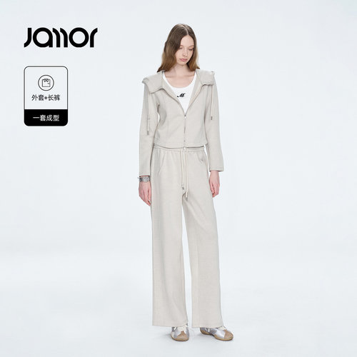 Jamor加墨时尚连帽设计感拉链卫衣外套休闲裤子两件套装2026秋新