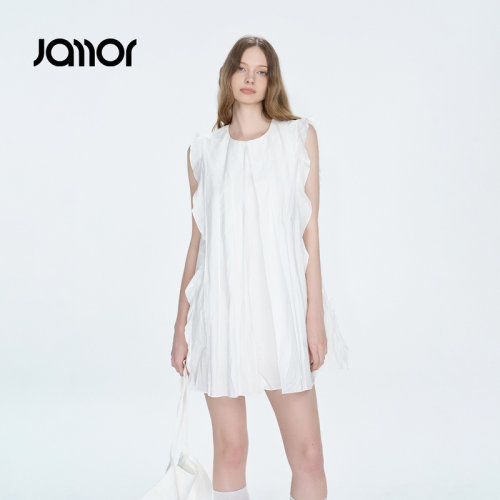 Jamor加墨时尚白色木耳边连衣裙子高级气质女2026夏季新款
