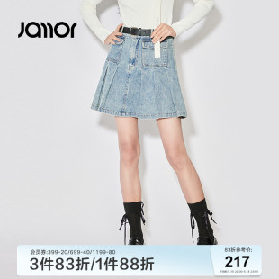 辣妹甜酷百褶裙短裙裙子女加末 Jamor牛仔半身裙2024春秋新款 时尚