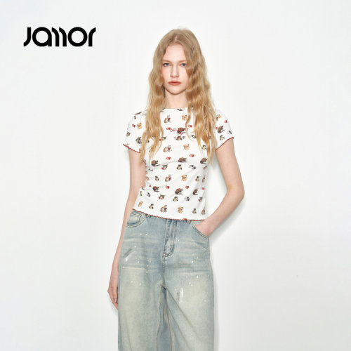 【设计师系列】Jamor加墨修身显瘦短袖T恤上衣可爱卡通少女2026夏