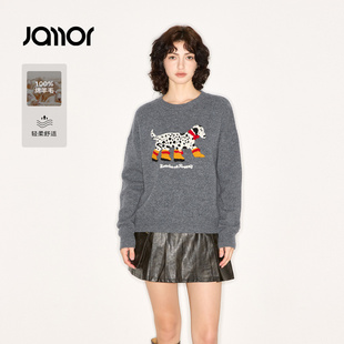 Jamor加墨时尚绵羊毛毛衣圆领针织衫上衣简约萌宠2025秋冬新女装