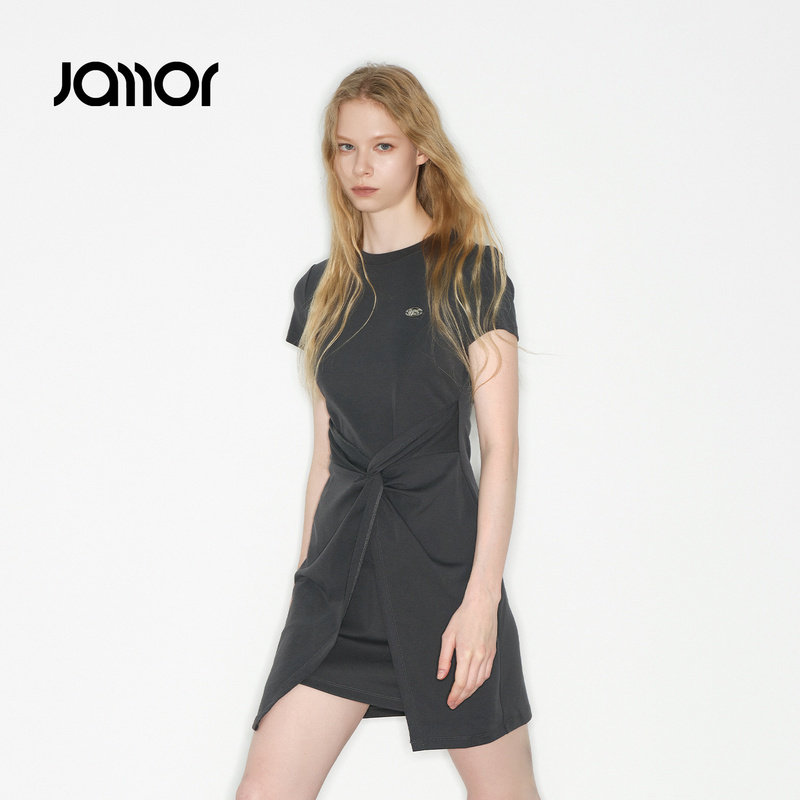 【设计师系列】Jamor加墨时尚修身连衣裙显瘦褶皱裙子2026夏新