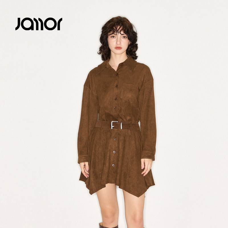 Jamor加墨麂皮连衣裙辣妹潮流好看裙子2025秋冬新款气质复古裙