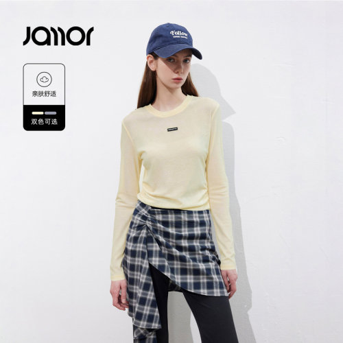 Jamor加墨时尚设计感简约纯色T恤上衣打底衫2026春夏新款女装