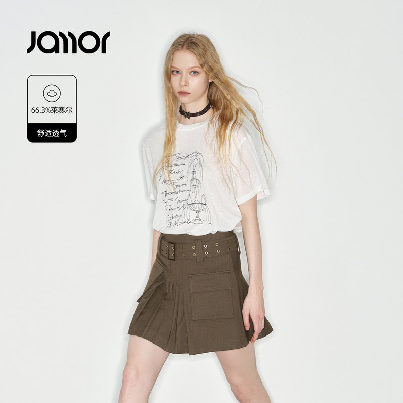 Jamor加墨时尚休闲短袖T恤上衣呼吸感穿搭莱赛尔女士2026夏季新款