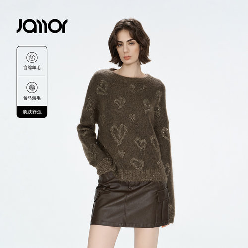 Jamor加墨复古慵懒感珠片马海毛羊毛针织衫休闲上衣女2026冬新款