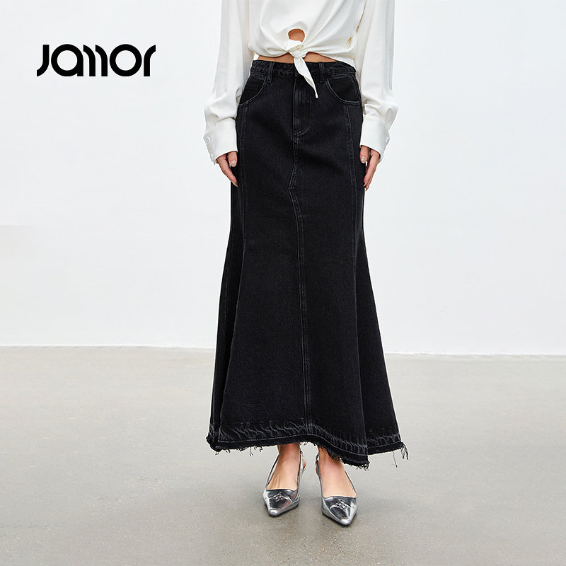 Jamor时尚辣妹牛仔半身裙2026春季新款鱼尾裙子加墨