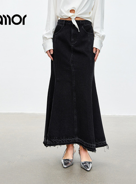 Jamor时尚辣妹牛仔半身裙2025春季新款鱼尾裙子加墨