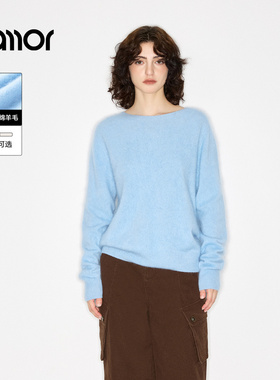 Jamor加墨时尚纯色100%绵羊毛简约针织衫高级毛衣2025秋冬新款女