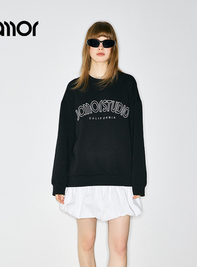 Jamor加墨时尚圆领卫衣上衣女装2025秋冬新款宽松休闲