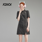 改良连衣裙烟灰花纹短裙旗袍裙子 新中式 商场同款 Jamor时尚