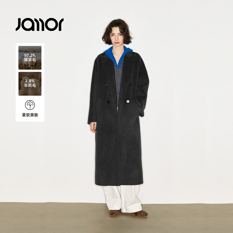 【商场同款】Jamor加墨时尚休闲高级灰双面毛呢外套西装领25新款