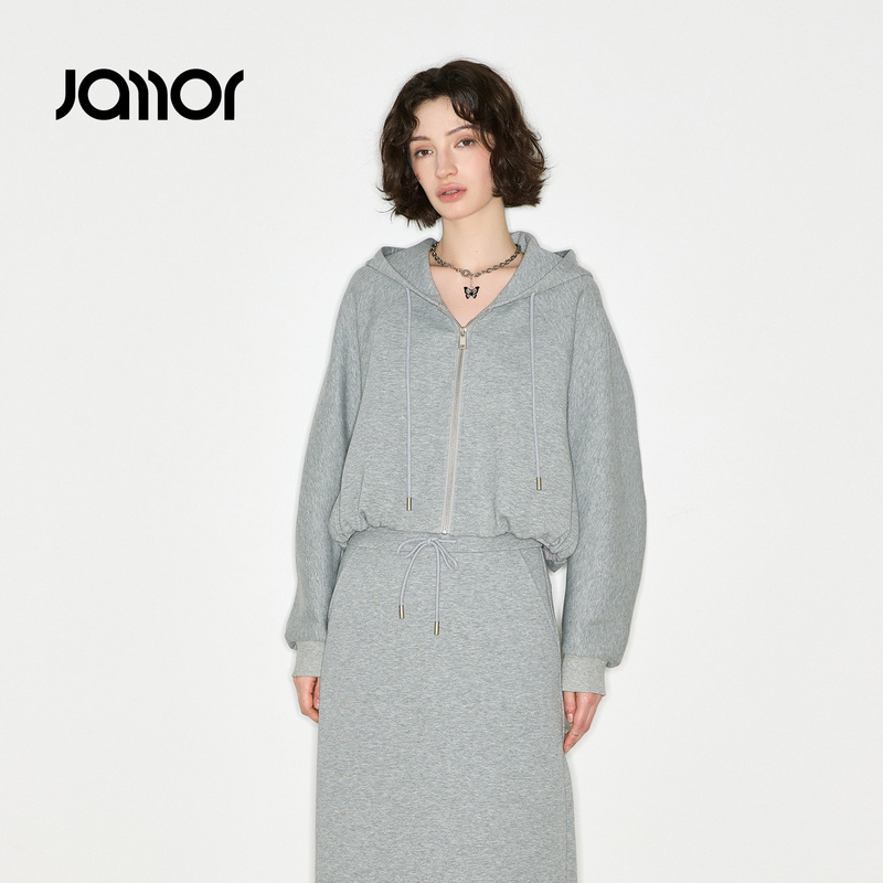 【商场同款】Jamor加墨时尚休闲拉链连帽卫衣外套2025春秋新款女