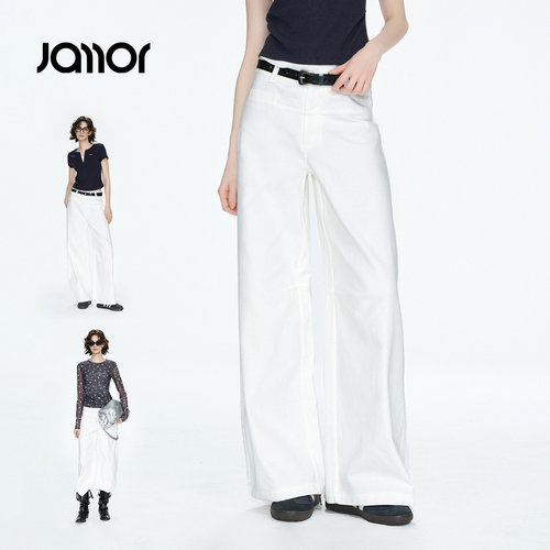 Jamor加墨时尚休闲裤子白色女士直筒裤子2026秋季新款