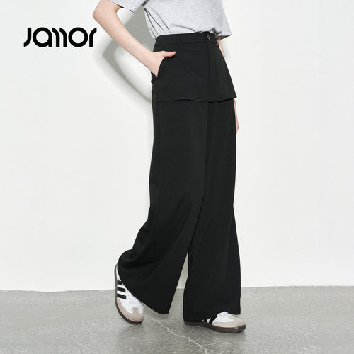 Jamor加墨时尚直筒休闲裤西装裤带屁帘显瘦简约高级2026夏季新款