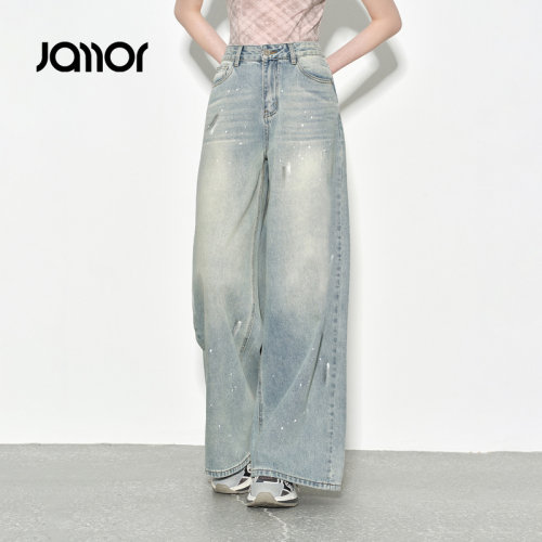 Jamor加墨时尚阔腿牛仔裤子直筒休闲做旧水洗2026春夏季新款
