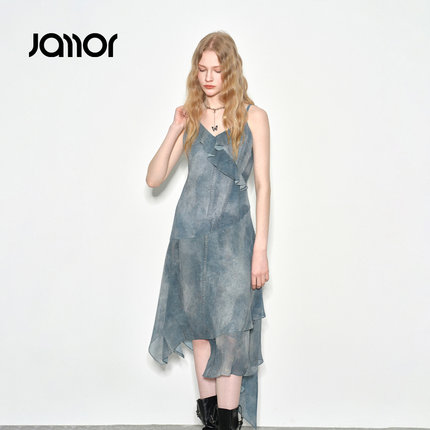 【设计师系列】Jamor加墨荷叶边吊带连衣裙子不规则设计感2026夏