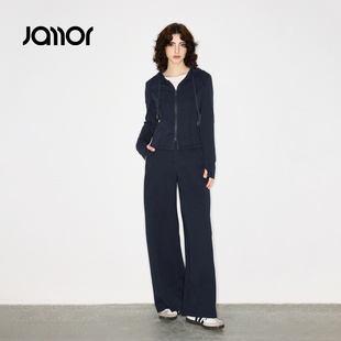 Jamor加墨简约高级收腰连帽卫衣直筒休闲裤子套装2025秋冬新款