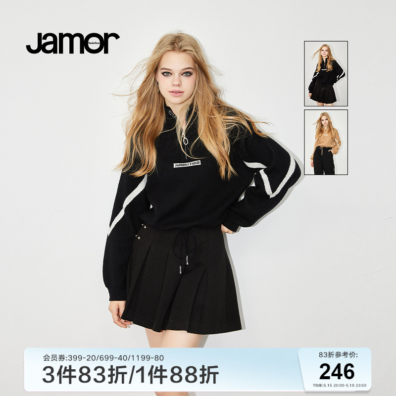 Jamor冬季半拉链时尚针织衫