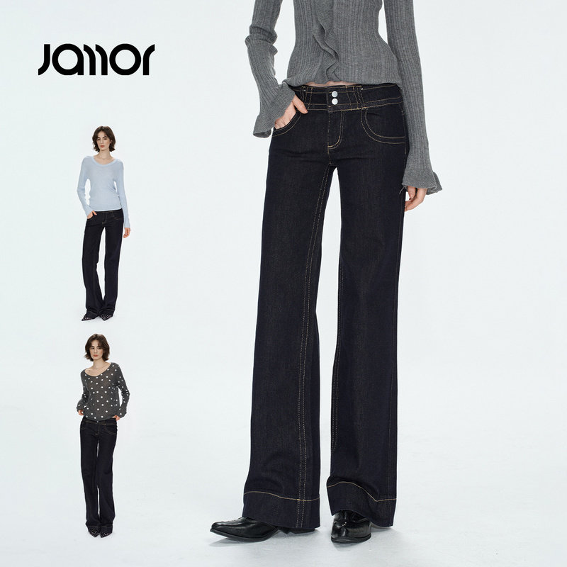 Jamor加墨复古低腰微喇牛仔裤子美式辣妹显瘦Y2K女装2026秋冬新款