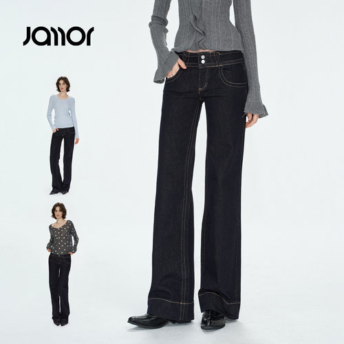 Jamor加墨复古低腰微喇牛仔裤子美式辣妹显瘦Y2K女装2026秋冬新款