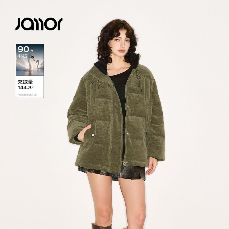 Jamor加墨时尚羽绒服保暖外套宽松灯芯绒上衣简约2025冬季新款