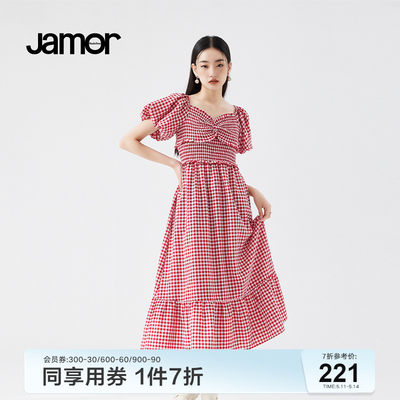 Jamor格纹甜美垂感连衣裙