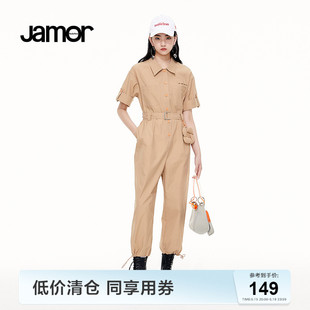 新款 子 日系显瘦气质工装 女装 夏季 休闲连体衣裤 裤 JAMOR时尚