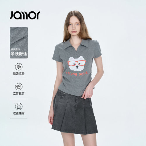 Jamor加墨时尚萌宠翻领polo衫女短袖T恤上衣2026夏装新款特别好看