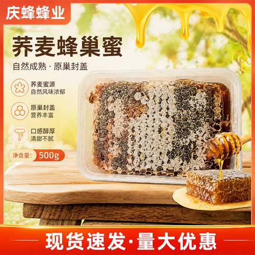 纯正荞麦蜂巢蜜嚼着吃蜂蜜纯正天然土蜂蜜农家自产土巢蜂窝500g