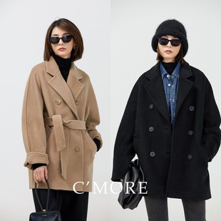 CMORE秋冬黑 大衣外套女 驼95羊毛5羊绒短款 简约通勤1O1801西装