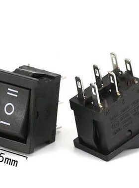 船型开关 KCD2-202-6P 尺寸21x15mm 6脚3档 翘板电源开关 黑色 铜