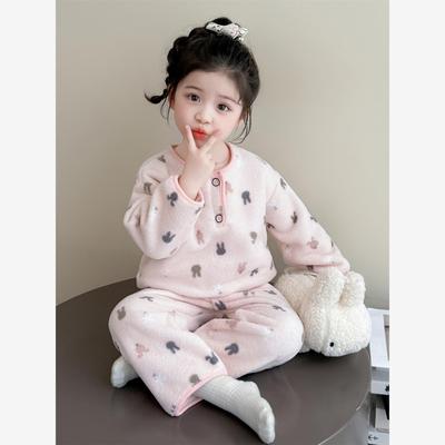 女童睡衣套装儿童秋冬季2025新款加绒加厚保暖女孩宝宝家居服冬装