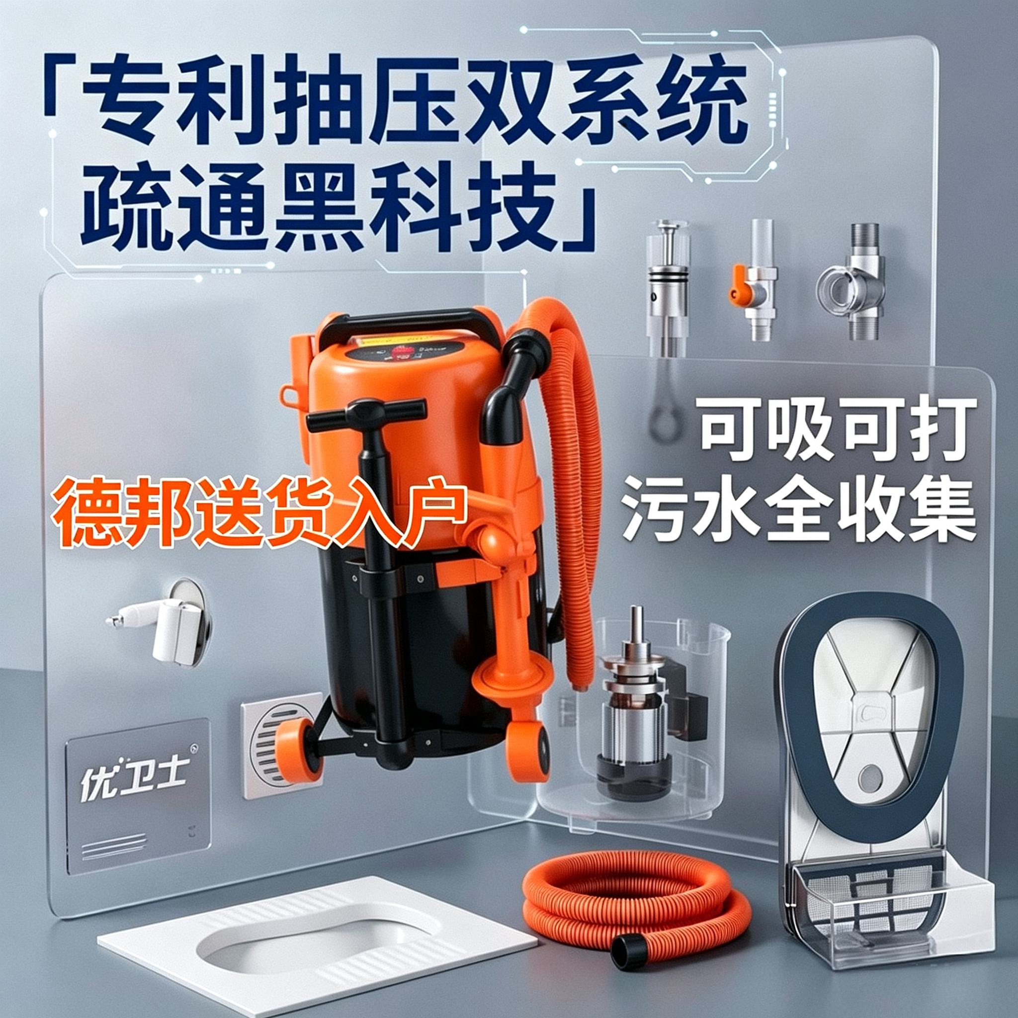 负压抽吸管道马桶水槽管疏通神器