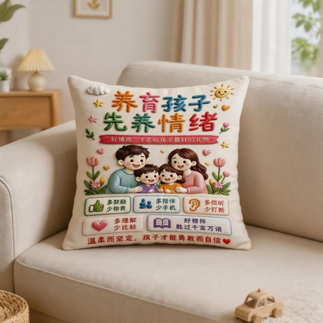 创意文字抱枕套正能量暖心客厅沙发靠垫少生气多鼓励靠枕可拆洗图片
