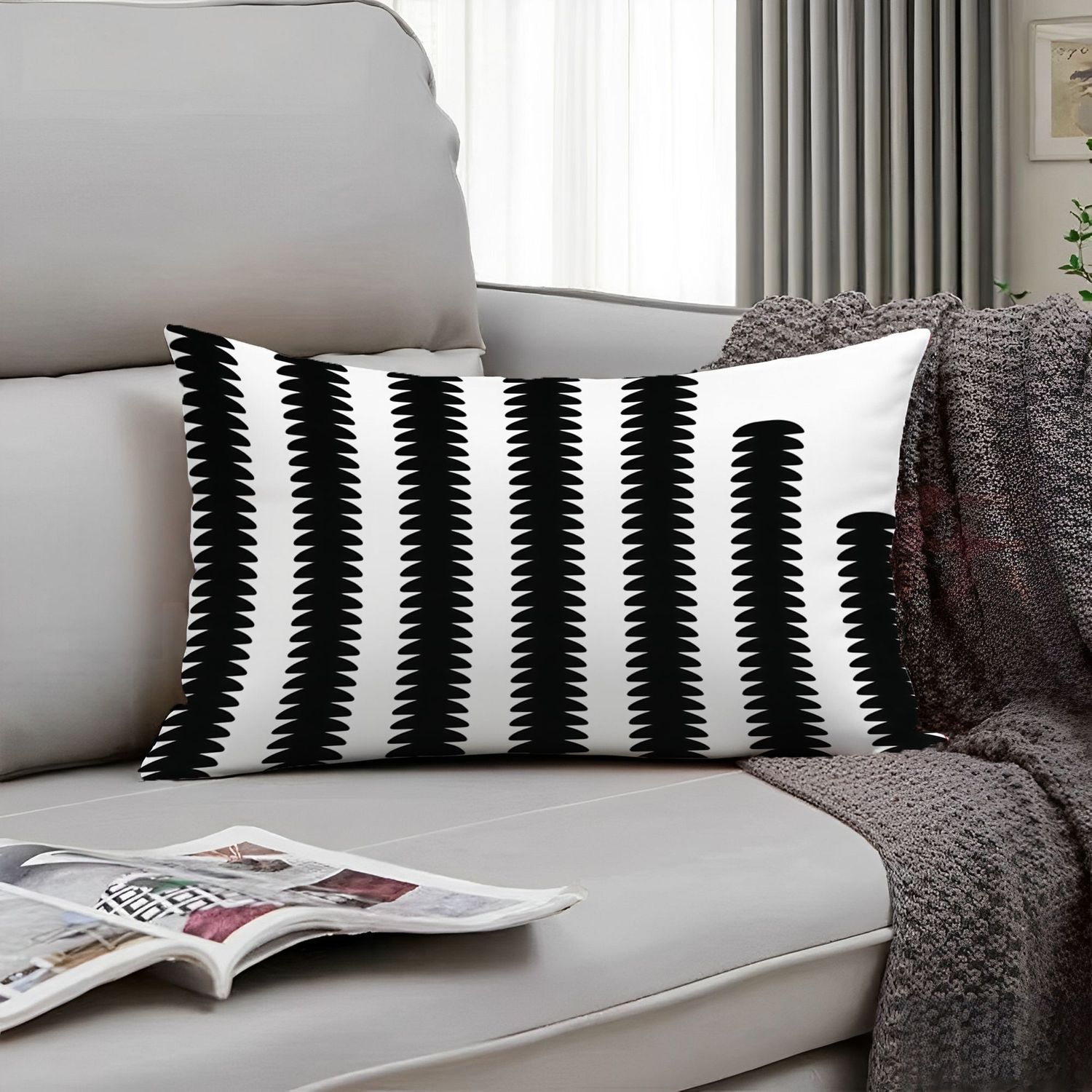 黑白条纹抱枕简约轻奢抱枕沙发抱枕客厅靠枕百搭枕套不起球枕套