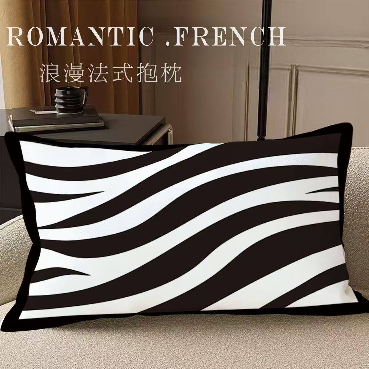 北欧轻奢抱枕长方形黑白艺术线条ins风客厅沙发抱枕高级感可拆洗