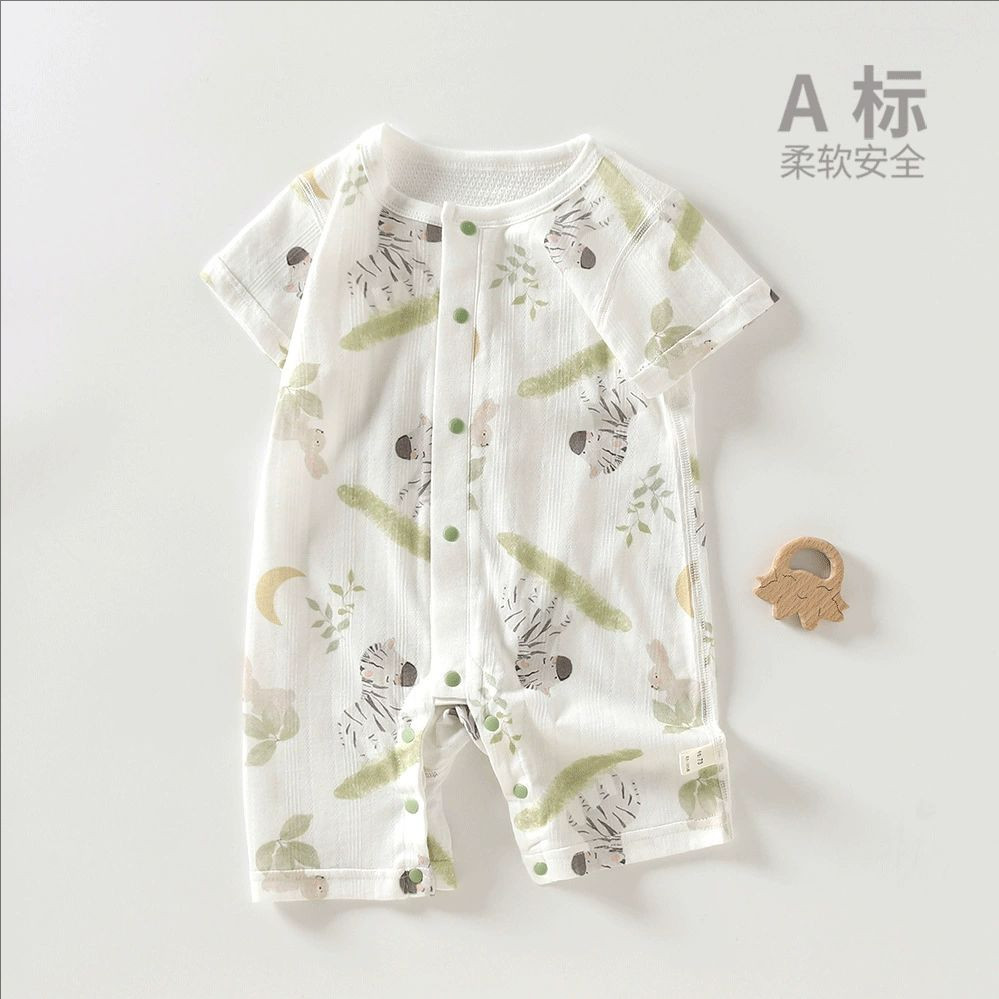 婴幼儿连体衣 夏季薄款透气哈衣A类纯棉无骨短袖空调服宝宝爬服夏