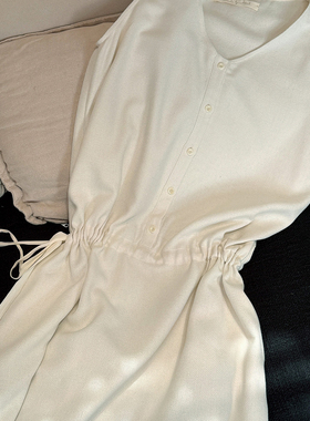 AULDCAT 2025SS 豆乳白真丝编织纹无袖连衣裙